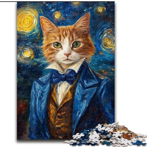 Puzzle für 1000 Teile, Van Gogh, Nachthimmel-Katze, Holzpuzzle für Erwachsene, anspruchsvolles DIY-Denkspiel, interaktive Familienaktivität (Größe 50x75cm) von WGLINGX