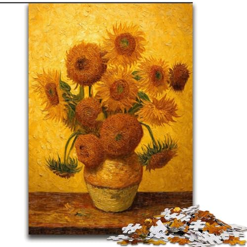 Puzzle für 1000 Teile, Van Gogh-Sonnenblumen, 1000-teiliges Puzzle für Erwachsene, Heimdekoration, Familienspaß, ab 14 Jahren (Größe 50x75cm) von WGLINGX