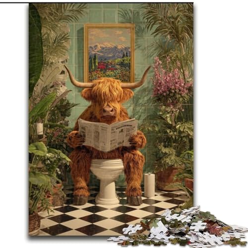 Puzzle für 1000 Teile, Yak auf der Toilette, 1000-teiliges Puzzle für Erwachsene, unmögliche pädagogische Heimdekoration, Spiele und Geschenke (Größe 26x38cm) von WGLINGX