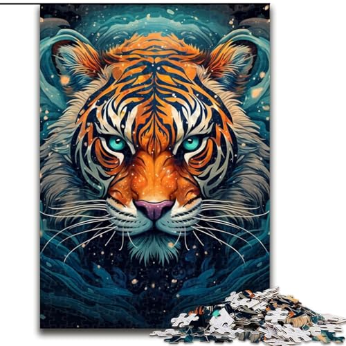 Puzzle für 1000 Teile, psychedelisches Tier-Tiger-Puzzle, 1000 Teile für Erwachsene, Familienaktivitätsspiel für Teenager, anspruchsvolles Denkspiel (Größe 26x38cm) von WGLINGX
