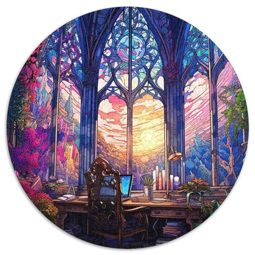 Puzzle für 1000 Teile, rundes Papierpuzzle „Glasmalerei-Garten“, Familieninteraktion und Denksportaufgabe, Familienaktivitäts-Herausforderung (67,5 x 67,5 cm) von WGLINGX