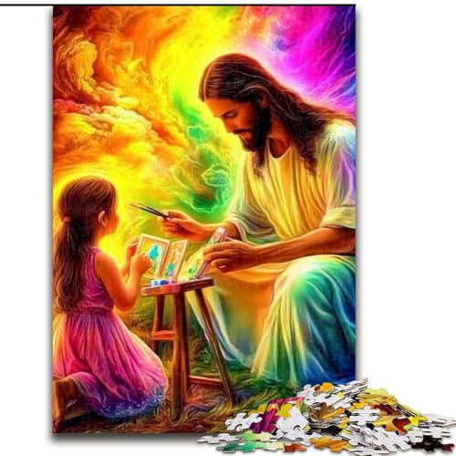 Puzzle für 1000 Teile „Jesus und das kleine Mädchen“, 1000-teiliges Puzzle für Erwachsene, ideal für Büro, Schlafzimmer, Wohnzimmerdekoration (Größe 50x75cm) von WGLINGX