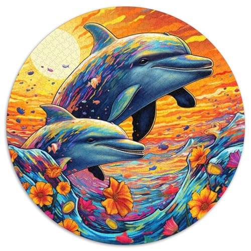 Puzzle für 1000 Teile „Psychedelischer Delfin“, rund, Papierpuzzle, Familieninteraktion und Gehirn-Herausforderung, Familienaktivitäts-Herausforderung (67,5 x 67,5 cm) von WGLINGX