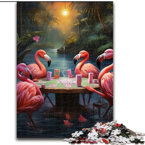 Puzzle für 1000 Teile: Flamingos Spielen Poker. Puzzle für 1000 Teile, anspruchsvolles Denkspiel für Teenager, perfekt als Heimdekoration oder Geschenk (Größe 26x38cm) von WGLINGX