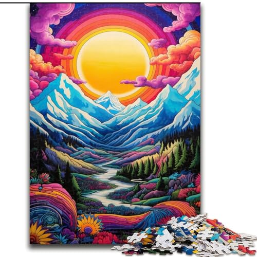 Puzzle für Erwachsene, 1000 Berge mit bunten Sternen, Holzpuzzle, interaktives Familienspiel, Heimdekoration zum Selbermachen, herausforderndes Denkspiel als Geschenk (Größe 26x38cm) von WGLINGX