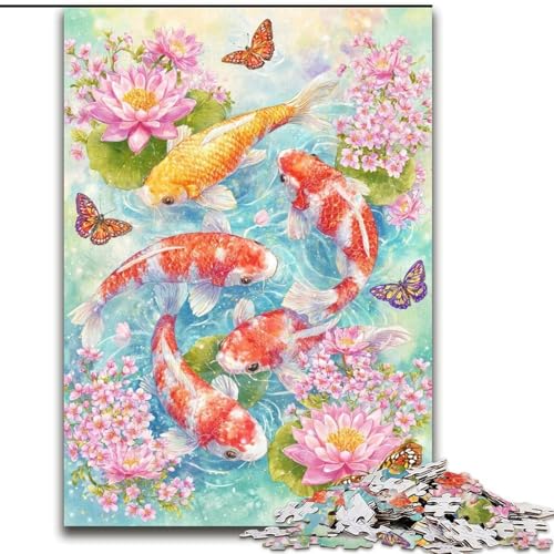 Puzzle für Erwachsene, 1000 Blumen-Koi-Puzzles, 1000 Teile für Erwachsene, geeignet für Geburtstage, Halloween, Thanksgiving, Ostern (Größe 26x38cm) von WGLINGX