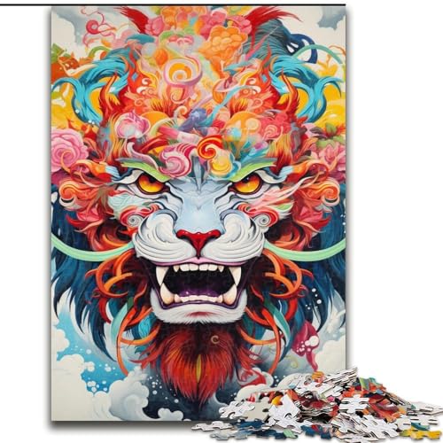 Puzzle für Erwachsene, 1000 Bunte Holzpuzzles mit fliegendem Drachen, interaktives Familienspiel, Heimdekoration zum Selbermachen, herausforderndes Denkspiel als Geschenk (Größe 26x38cm) von WGLINGX