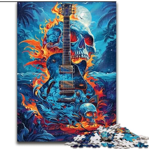 Puzzle für Erwachsene, 1000 Flammengitarren-Holzpuzzles, interaktives Familienspiel, Heimdekoration zum Selbermachen, anspruchsvolles Denksportgeschenk (Größe 26x38cm) von WGLINGX