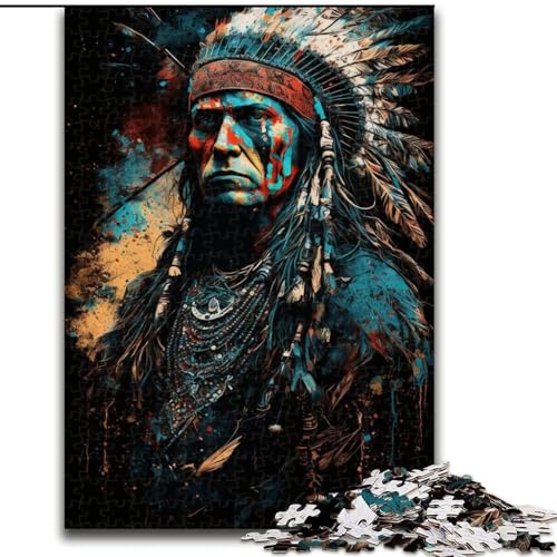 Puzzle für Erwachsene, 1000 Holzpuzzles mit indianischen Kriegern, interaktives Familienspiel, Heimdekoration zum Selbermachen, herausforderndes Denkspiel als Geschenk (Größe 26x38cm) von WGLINGX
