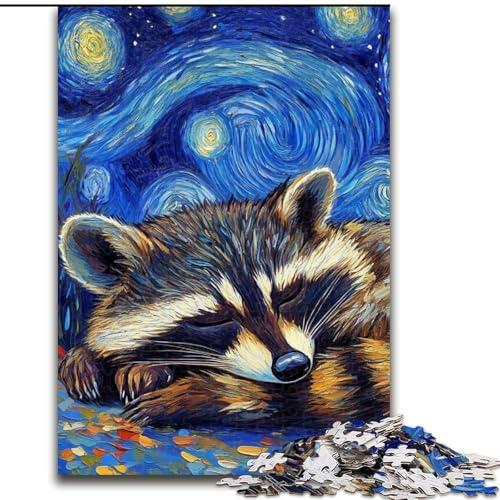 Puzzle für Erwachsene, 1000 Puzzles mit Waschbär-Sternenhimmel, Holzpuzzle, perfekt für Teenager und Familien, (Größe 50x75cm) von WGLINGX