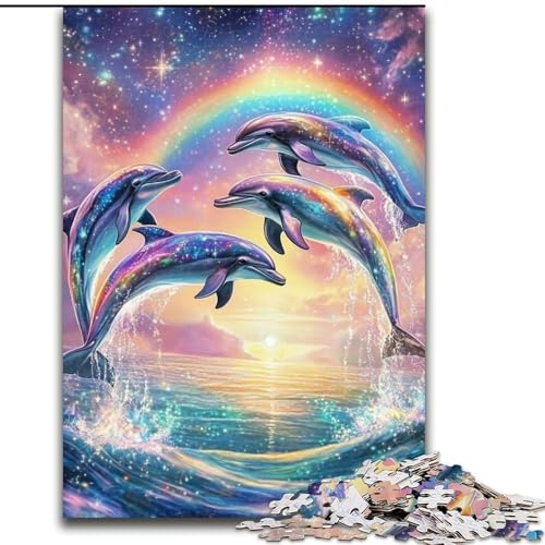 Puzzle für Erwachsene, 1000 Regenbogen-Delfin-Puzzles, 1000 Teile für Erwachsene, geeignet für Geburtstage, Halloween, Thanksgiving, Ostern (Größe 50x75cm) von WGLINGX