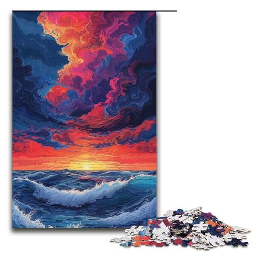 Puzzle für Erwachsene, 1000 Sonnenuntergänge und Wellen, Puzzle für Erwachsene, Papierpuzzle, Lernspiel (Größe 38 x 26 cm) von WGLINGX