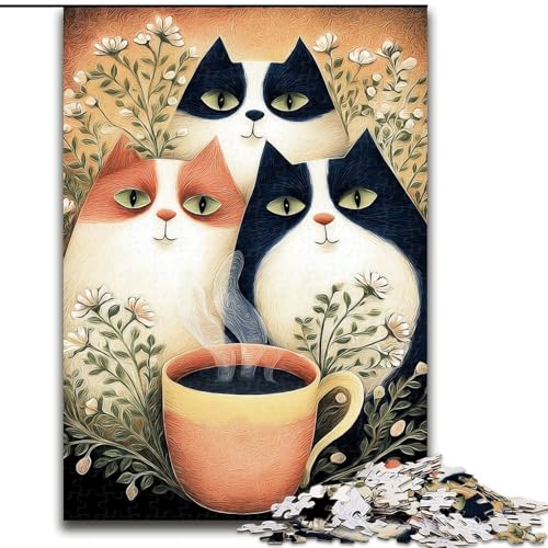 Puzzle für Erwachsene, 1000 Teile, „DREI Katzen Trinken Kaffee“, Papppuzzle, Denksportspiel für Teenager, Spieleabend mit der Familie (Größe 26x38cm) von WGLINGX