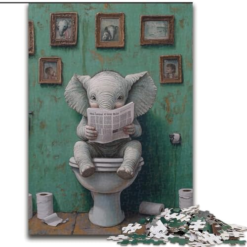Puzzle für Erwachsene, 1000 Teile, „Elephant Go Toilet“, Puzzle für Erwachsene, perfekt für Familienspaß an Geburtstagen, Weihnachten (Größe 26x38cm) von WGLINGX