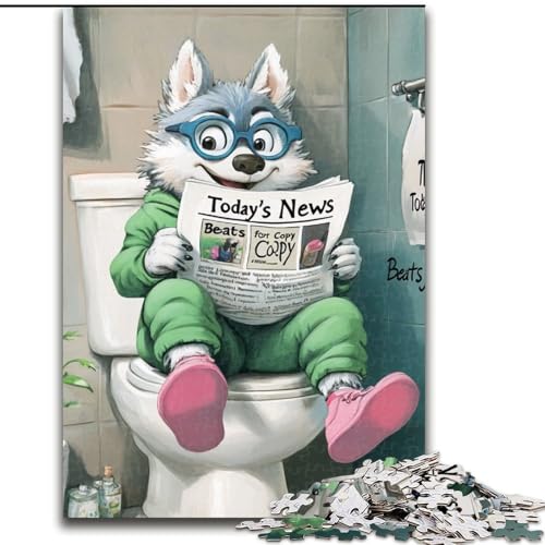 Puzzle für Erwachsene, 1000 Teile, „Husky Go Toilet“, Puzzle für Erwachsene, perfekt für Familienspaß an Geburtstagen, Weihnachten (Größe 38x26cm) von WGLINGX