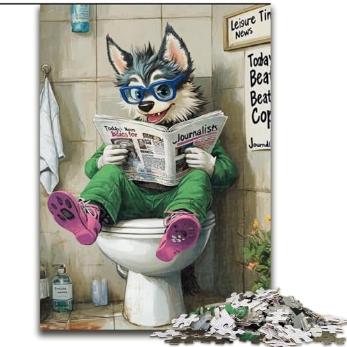 Puzzle für Erwachsene, 1000 Teile, „Husky Go Toilet“, Puzzle für Erwachsene, perfekt für Familienspaß an Geburtstagen, Weihnachten (Größe 38x26cm) von WGLINGX