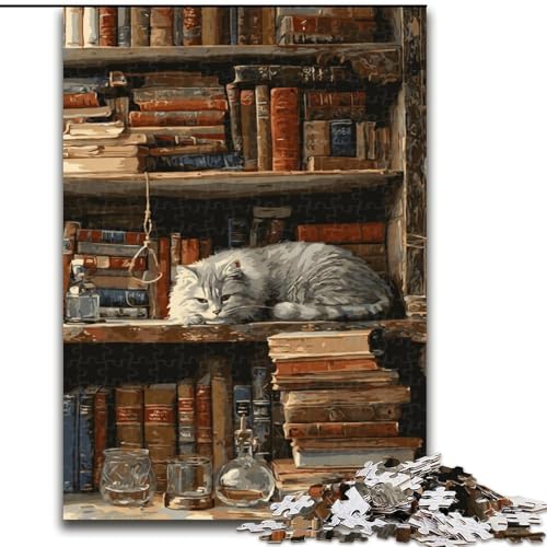 Puzzle für Erwachsene, 1000 Teile, „Katze auf dem Bücherregal“, 1000-teiliges Puzzle für den Familienspieleabend, Heimdekoration und Gehirntrainingsgeschenk (Größe 50x75cm) von WGLINGX