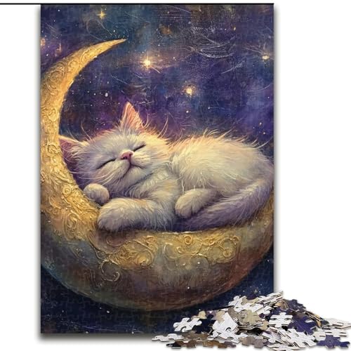 Puzzle für Erwachsene, 1000 Teile, „Katze auf dem Mond“, Papppuzzle, Denkspiel für Teenager, Spieleabend mit der Familie (Größe 26x38cm) von WGLINGX