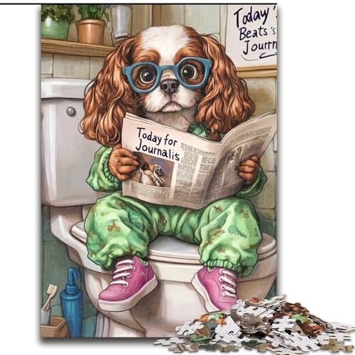 Puzzle für Erwachsene, 1000 Teile, „King Spaniel Go Toilet“, Puzzle für Erwachsene, Familienaktivität, Heimdeko-Geschenk, Familienspielzeugspiel (Größe 26x38cm) von WGLINGX