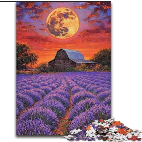 Puzzle für Erwachsene, 1000 Teile, „Lavendel unter dem Mond“, 1000 Teile, Puzzle für Erwachsene, Lernspiel, Herausforderungsspielzeug (Größe 26x38cm) von WGLINGX