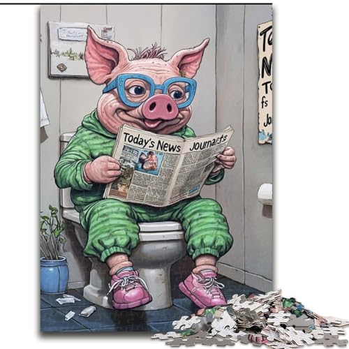 Puzzle für Erwachsene, 1000 Teile, „Pig Go Toilet“, ideales Weihnachts- oder Geburtstagsgeschenk, Partyspiel-Spielzeug (Größe 50x75cm) von WGLINGX