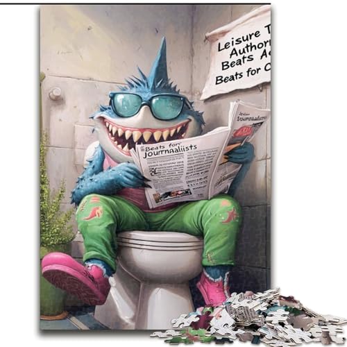 Puzzle für Erwachsene, 1000 Teile, „Shark Go Toilet“, Holzpuzzle für Erwachsene, perfekt als Dekoration für Zuhause und Büro, Partys, Geburtstage und Feiertagsgeschenke (Größe 38x26cm) von WGLINGX