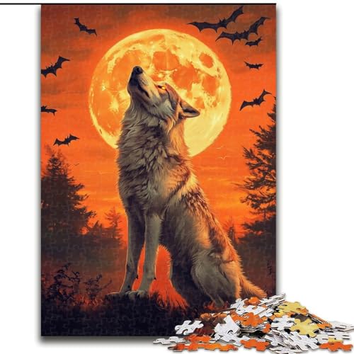 Puzzle für Erwachsene, 1000 Teile, „Wolf unter dem Mond“, Holzpuzzle für Erwachsene, Familienaktivitätsspiel für Teenager, anspruchsvolles Denkspiel (Größe 50x75cm) von WGLINGX