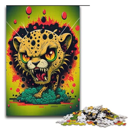 Puzzle für Erwachsene, 1000 Teile, „Wütender Leopard“, Heimdekoration, Puzzle, Spielzeug, (Größe 38 x 26 cm) von WGLINGX