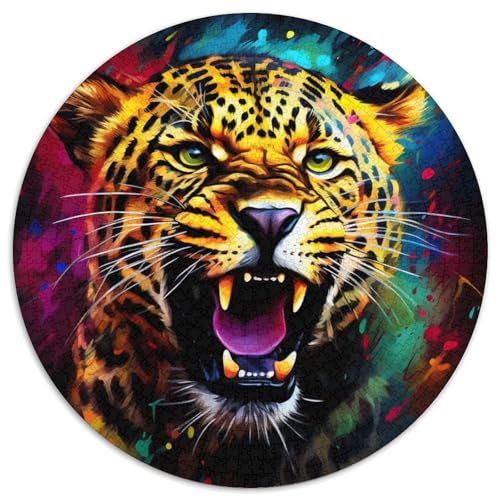Puzzle für Erwachsene, 1000 Teile, Afrikanischer Leopard, rund, Papppuzzle, Familieninteraktion und Gehirntraining, Familienaktivitäts-Herausforderung (67,5 x 67,5 cm) von WGLINGX