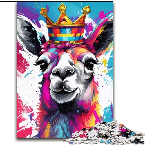 Puzzle für Erwachsene, 1000 Teile, Alpaka mit Krone, Kartonpuzzle, pädagogisches und unterhaltsames Indoor-Spiel zur Heimdekoration (Größe 26x38cm) von WGLINGX
