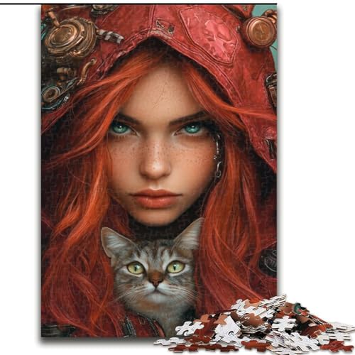 Puzzle für Erwachsene, 1000 Teile, Anime-Mädchen und Katze, Holzpuzzle, Denkspiel für Teenager, Familienspieleabend (Größe 50x75cm) von WGLINGX