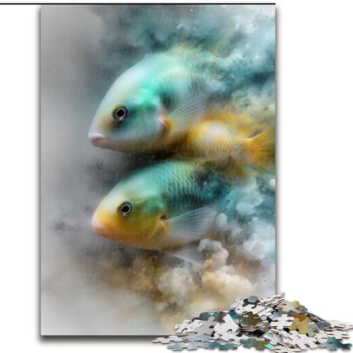 Puzzle für Erwachsene, 1000 Teile, Aquarellfisch, 1000 Teile, Puzzle für Erwachsene, Lernspiel, Herausforderungsspielzeug (Größe 26x38cm) von WGLINGX