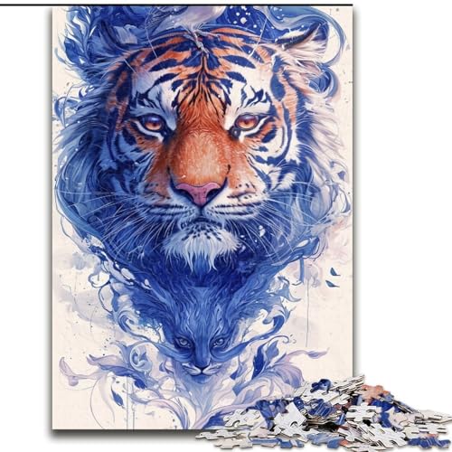 Puzzle für Erwachsene, 1000 Teile, Aquarellkunst-Tiger, 1000 Puzzleteile für Erwachsene, anspruchsvolles DIY-Denkspiel, interaktives Familienspiel (Größe 50x75cm) von WGLINGX