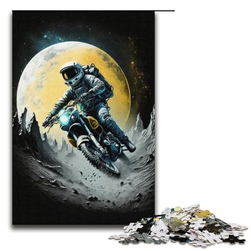 Puzzle für Erwachsene, 1000 Teile, Astronaut auf Motorrad, anspruchsvolles Spiel, 38 x 26 cm von WGLINGX