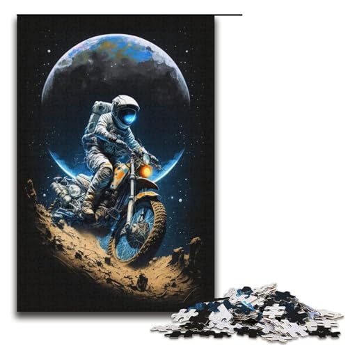 Puzzle für Erwachsene, 1000 Teile, Astronaut auf Motorrad, anspruchsvolles Spiel, 38 x 26 cm von WGLINGX