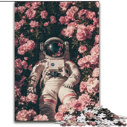 Puzzle für Erwachsene, 1000 Teile, Astronaut im Blumenmeer, Papppuzzle, Denkspiel für Teenager, Spieleabend mit der Familie (Größe 26x38cm) von WGLINGX