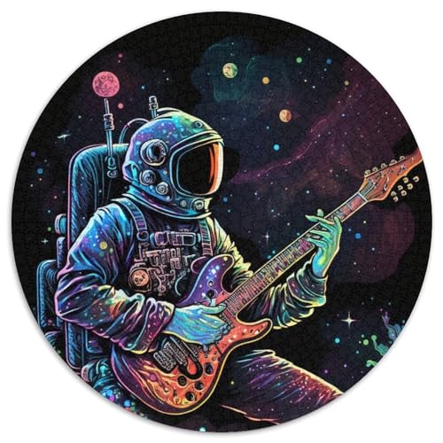Puzzle für Erwachsene, 1000 Teile, Astronaut spielt Gitarre, rund, Puzzle 1000 Teile für Erwachsene, DIY, Heimdekoration, Geschenk, Denkspiel, 1000 Teile (67,5x67,5cm) von WGLINGX