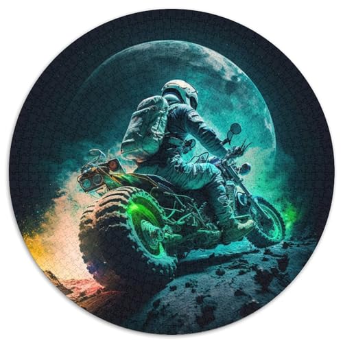 Puzzle für Erwachsene, 1000 Teile, Astronauten-Motorrad, runde Puzzles 1000 Teile für Erwachsene, Gehirn-Herausforderungsgeschenk, pädagogische Aktivität für Teenager, 1000 Teile (67,5x67,5cm) von WGLINGX