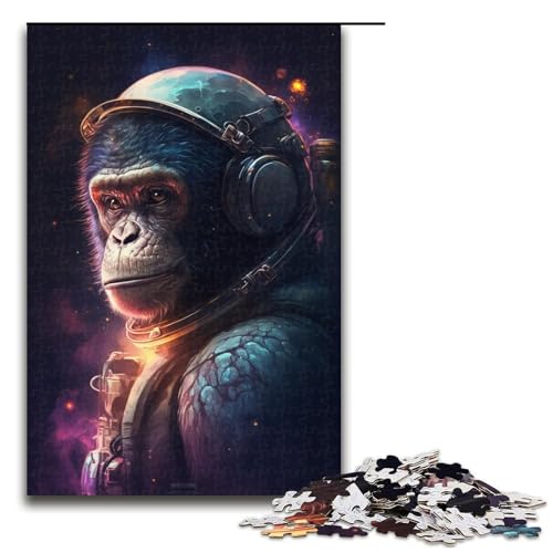 Puzzle für Erwachsene, 1000 Teile, Astronauten-Schimpansen-Puzzle, Familiendekoration, 50 x 75 cm von WGLINGX