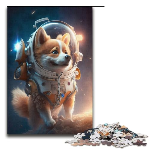 Puzzle für Erwachsene, 1000 Teile, Astronauten-Weltraum-Corgi-Hund, anspruchsvolles Spiel, 38 x 26 cm von WGLINGX