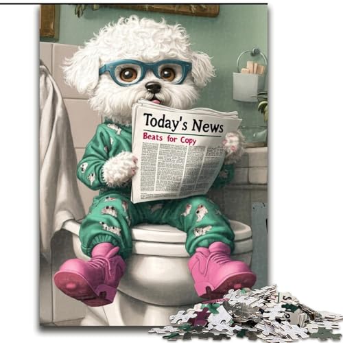 Puzzle für Erwachsene, 1000 Teile, Bichon Frise Go Toilet, 1000-teiliges Puzzle für Teenager, Lernspiele, Geschenke (Größe 38x26cm) von WGLINGX