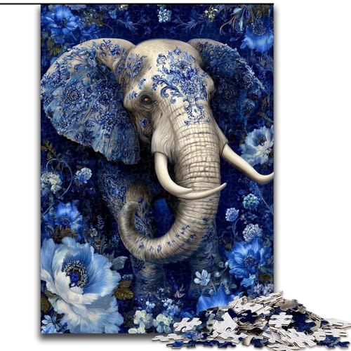 Puzzle für Erwachsene, 1000 Teile, Blumen-Elefanten-Puzzle für Erwachsene, 1000 Teile, für Teenager, Familien-Lernspiele, Heimdekoration, Geschenk (Größe 26x38cm) von WGLINGX