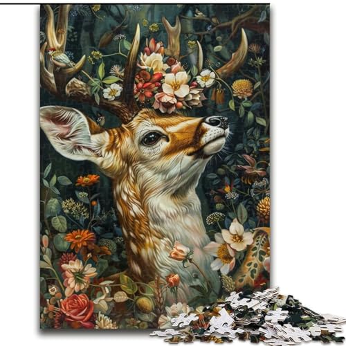 Puzzle für Erwachsene, 1000 Teile, Blumen- und Hirsch-Puzzle, 1000 Teile, Puzzle für Erwachsene, für Jugendliche ab 14 Jahren, Heimdekoration (Größe 26x38cm) von WGLINGX