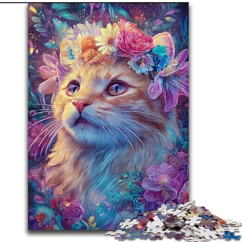 Puzzle für Erwachsene, 1000 Teile, Blumen und Katzen, Holzpuzzle, Denkspiel für Teenager, Familienspieleabend (Größe 50x75cm) von WGLINGX