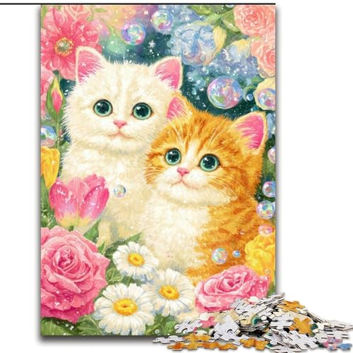 Puzzle für Erwachsene, 1000 Teile, Blumen und Katzen, Holzpuzzle, ideales DIY-Dekor und Denksportgeschenk (Größe 50x75cm) von WGLINGX
