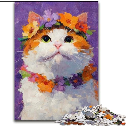 Puzzle für Erwachsene, 1000 Teile, Blumen- und Katzen-Puzzle aus Holz, interaktives Familienspiel, geeignet für Kinder ab 14 Jahren (Größe 50x75cm) von WGLINGX
