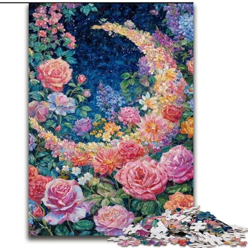 Puzzle für Erwachsene, 1000 Teile, Blumen und Mond, Holzpuzzle für Erwachsene, interaktives Familienspiel, Gehirn-Herausforderungsgeschenk (Größe 50x75cm) von WGLINGX