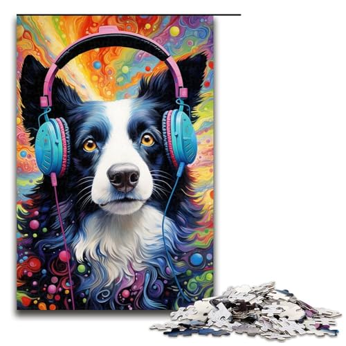 Puzzle für Erwachsene, 1000 Teile, Border-Collie-Kopfhörer, Puzzle für Erwachsene, Holzpuzzle, Lernspiel, Herausforderungsspielzeug, 50 x 75 cm Puzzle für Erwachsene, 1000 Teile, Border-Collie-Kopfhörer, Puzzle für Erwachsene, Holzpuzzle, Lernspiel, Herausforderungsspielzeug, 50 x 75 cm von WGLINGX