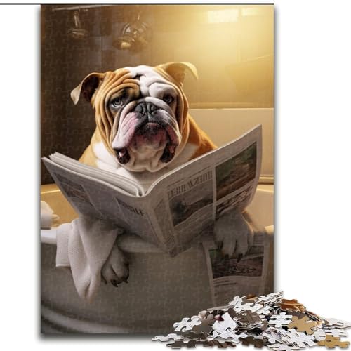 Puzzle für Erwachsene, 1000 Teile, Bulldogge liest Zeitung, Holzpuzzle, anspruchsvolles Denkspiel, Spieleabend für die ganze Familie (Größe 50x75cm) von WGLINGX