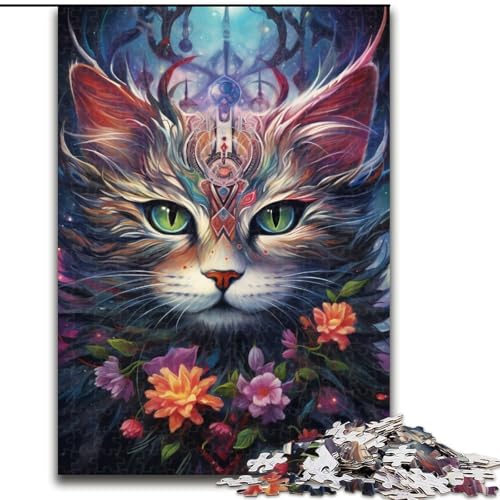 Puzzle für Erwachsene, 1000 Teile, Bunte Katze mit großen Augen, Puzzle für Erwachsene, 1000 Teile, für Teenager, Familien-Lernspiele, Heimdekoration, Geschenk (Größe 50x75cm) von WGLINGX